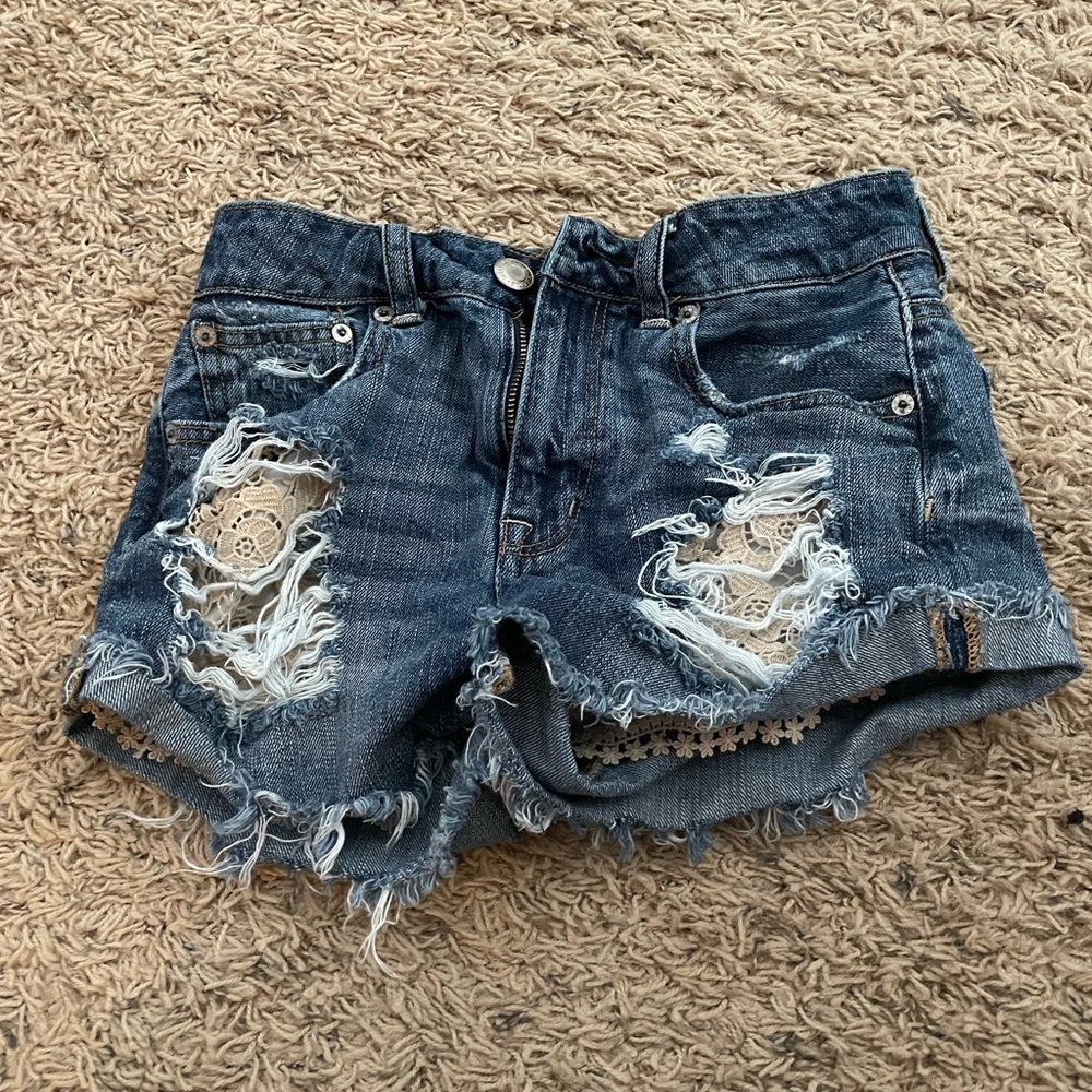 America Eagle Distressed Jean Shorts, 0